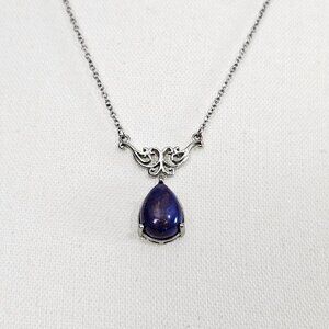 Purple Turquoise Karis Pear Shape Pendent Platinum Bond Stainless Steel Necklace